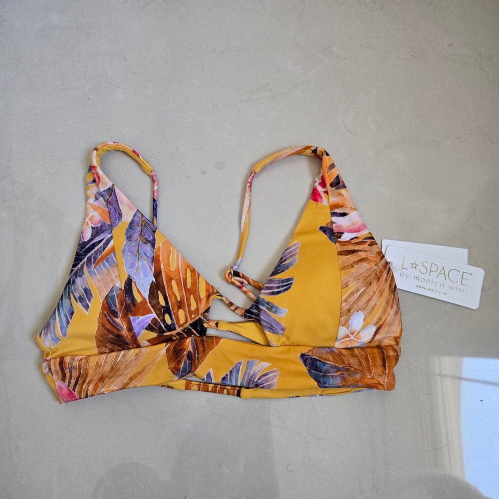 L*Space Small Alia Bikini Top Womens Yellow Tropical Floral NWT LSAIT20P